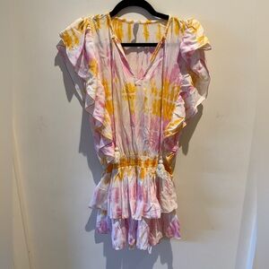 Coolchange V-Neck Ruffle Tie-Dye Mini Dress size Small
